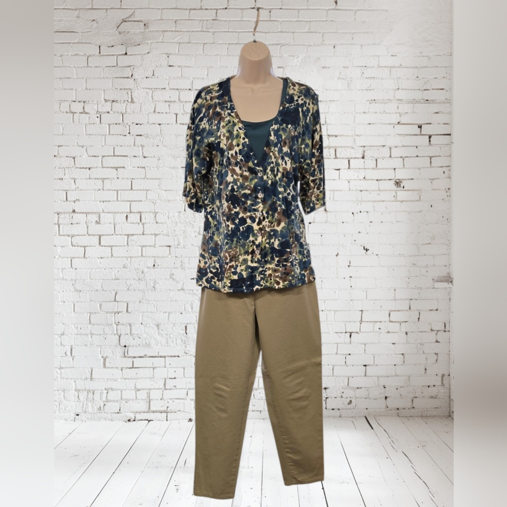J. Jill Cashmere Blend Petite Cardigan Button Front SS Floral Watercolor